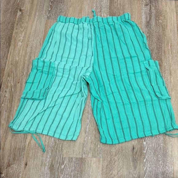 Free People Size SP Green Striped Women Shorts - Picture 3 of 10